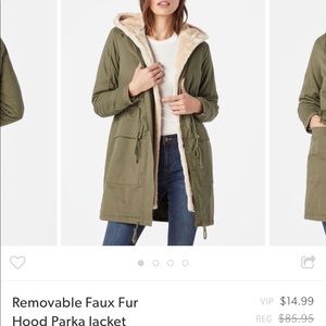 Casual, Removable Faux Fur Parka. Dark Olive 3XL